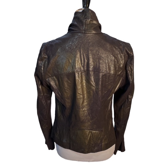 Zara Woman Patina Faux Suede Drape Neck Moto Jacket Black Size Large - Picture 2 of 8